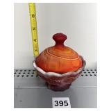 IMPERIAL GLASS OPALESCENT EDGE CANDY DISH W/ LID