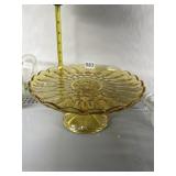 AMBER DEPRESSION GLASS PEDESTAL CAKE PLATE