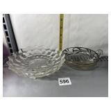 FOSTORIA DISH AND SILVER OVERLAY FINGER NAPPIE