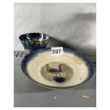 BLUE/WHITE CHINESE ANTIQUE BOWL AND CUP