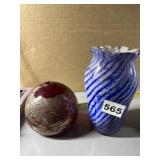 ART GLASS PAPER WEIGHT AND ART GLASS ITALIAN VASE