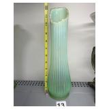 SWUNG GLASS RIBBED VASE NO DAMAGE