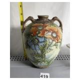 NIPPON DOUBLE HANDLED VASE RAISED ENAMELED