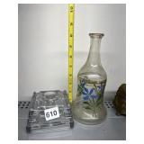 INKWELL HOLDER, HAND PAINTED BOTTLE