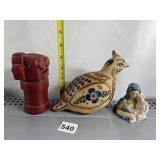 FOLK ART POTTERY BIRD, HELLBOY 6" RIGHT HAND OF