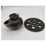 IRON BURNER PLATE, POTTERY PC. SIGNED BASKA