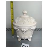PINK MILK GLASS GRAPE PATTERNED CANDY DISH WITH
