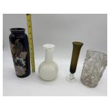 SMOKE GLASS ETCHED BUD VASE, BIRDS OF PARADISE