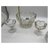 GLASS PUNCH BOWL AND 2 GLASS COMPOTES