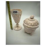 PINK MILK GLASS FOOTED COMPOTE AND COVERED