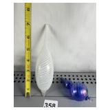 BLOWN GLASS WHITE SWIRL ORNAMENT AND BLUE