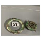 CHINESE JADE PENDANT W/ SILVER FILIGREE FRAME AND