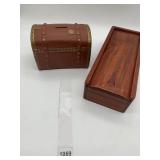 POTTERY BANK, WOODEN BOX WITH SLIDE TOP
