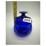BLUE GLASS THUMBPRINT JAR WITH LID
