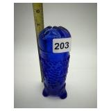 BLUE GLASS BULLET VASE