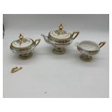 LIMOGE FRANCE TEA POT, CREAMER, SUGAR, SUGAR