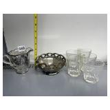 SILVER OVERLAY CREAMER, LACE RIM BOWL AND 4