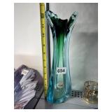 MCM TRI COLOR GLASS VASE W/ PAPER STICKER