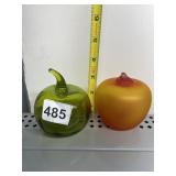 TWO BALLOON GLASS FRUIT PIECES ONE GREEN ONE