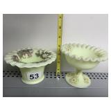 FENTON URANIUM CUSTARD GLASS COMPOTE W/ RUFFLED