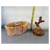 CARMEL GLASS OWL ON A BRANCH AND CARMEL GLASS