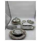SILVER PLATE VEGETABLE DISH W/ GLASS INSERT,