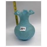FENTON SATIN BLUE RUFFLED EDGE VASE