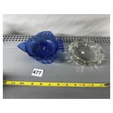 COBALT FISH SHAPE DISH AND CLEAR BOWL