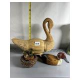 THREE DUCKS INCLUDING WOOD HAND PAINTED
