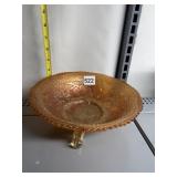 FENTON TWO FLOWERS MARIGOLD CARNIVAL GLASS FOOTED