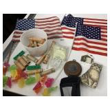 3 AMERICAN FLAGS 12X17, COIN ROLLERS, GRIP CLIPS,
