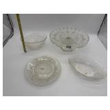 CLEAR GLASS PEDESTAL CAKE PLATE AND OTHER SERVING