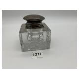 STERLING LID INK WELL, LID CRACKED OFF AS SHOWN,
