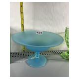 TIFFIN BLUE SATIN GLASS COMPOTE
