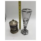 SILVER OVERLAY VASE AND SILVER PLATE COFFEE