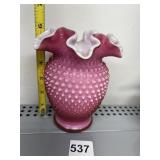 FENTON CRANBERRY OPALESCENT HOBNAIL BASE