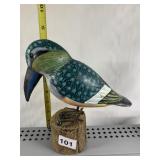 HAND PAINTED BIRD ON PERCH 8.5 INCHES HIGH