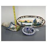 HAND PAINTED OVAL DISH, QUIMPER SHOE, ETC.