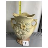 HULL DOUBLE HANDLED VASE CHIP ON SIDE