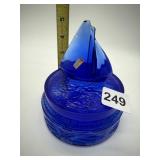 COBALT BLUE COVERED BOX WITH SAILBOAT FINIAL,