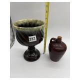 HULL USA FOOTED GREEN DRIP GLAZE PLANTER AND