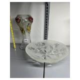 GOOFUS GLASS VASE AND FOOTED BOWL