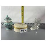 LENOX COVERED BOX, GLASS SHOE AND MINI URN