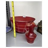 AMBER GLASS APPLIED HANDLE PITCHER AND ART GLASS