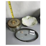 DRESSER SET, HAND PAINTED DISH