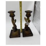 SMOKE GLASS FIGURAL KOI CANDLE STICKS, 9"