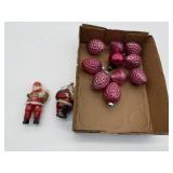 PINK VINTAGE CHRISTMAS ORNAMENTS AND TWO PLASTIC