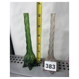 TWO BUD VASES SWUNG GLASS BELIEVE LE SMITH 1
