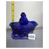 WESTMORELAND COBALT BLUE SANTA ON HIS SLEIGH