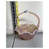 FENTON PINK OPALESCENT GLASS BASKET WITH SCALLOP